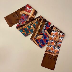 100% Silk Equestrian & Heritage Charm Skinny Scarf / Twilly